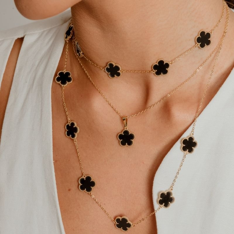 COLAR LONGO BLUME BLACK 14MM BANHADO A OURO 18K
