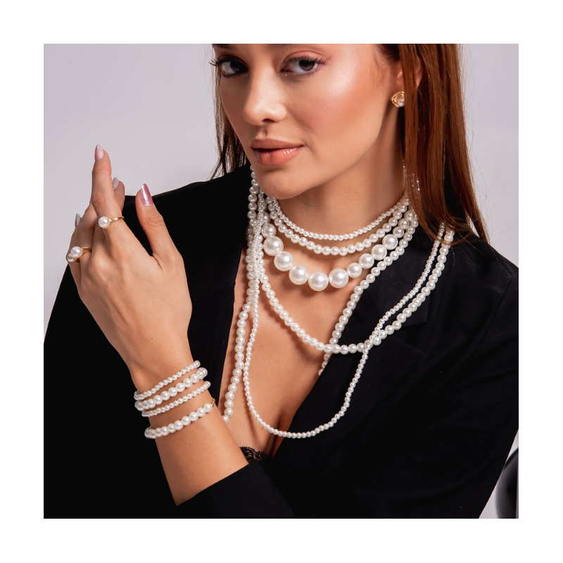 COLAR LONGO MAX PÉROLAS 8MM BANHADO A OURO 18K