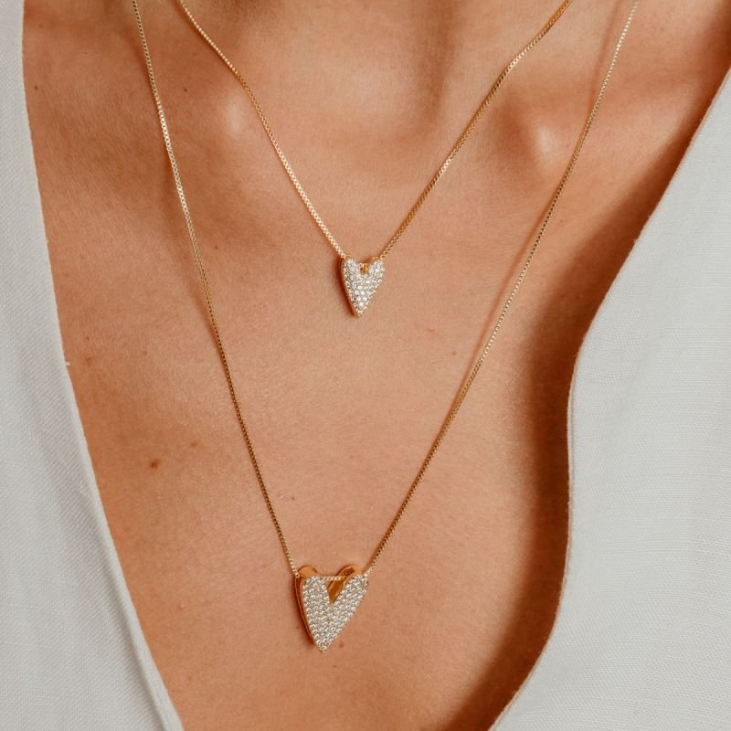 COLAR LONGO CORAÇÃO COM ZIRCÔNIA G DOURADO FOLHEADO