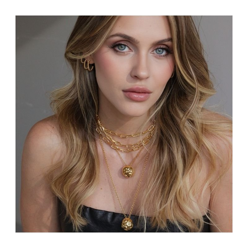 COLAR LONGO MEIA ESFERA ORGANIC BANHADO A OURO 18K
