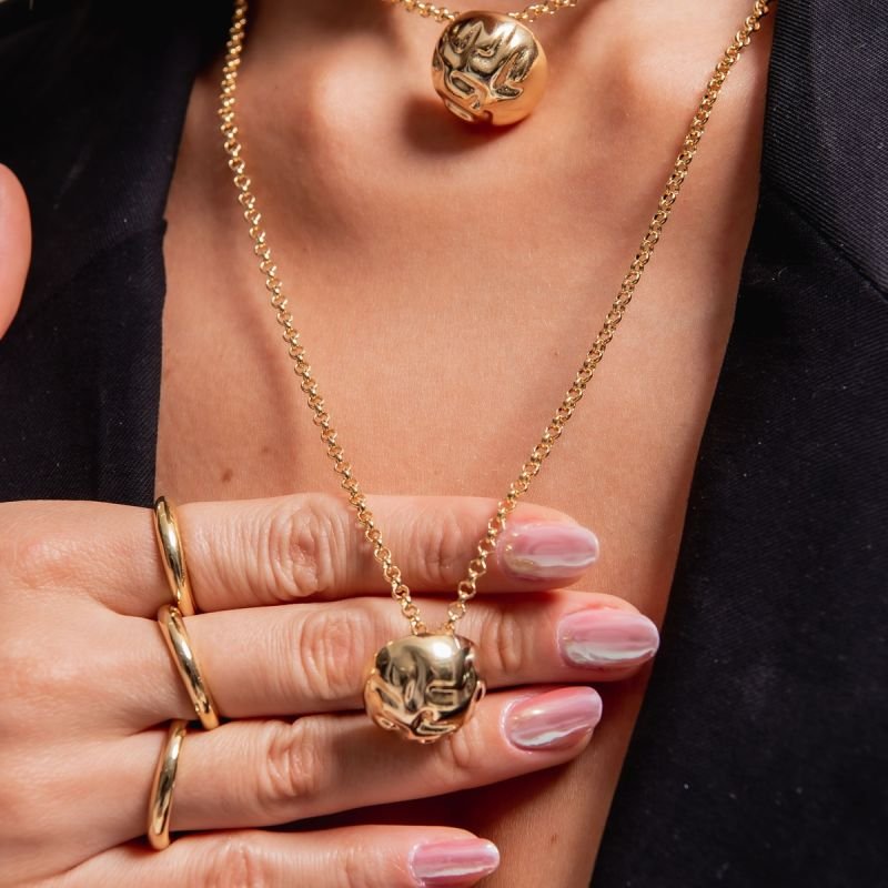 COLAR LONGO MEIA ESFERA ORGANIC BANHADO A OURO 18K