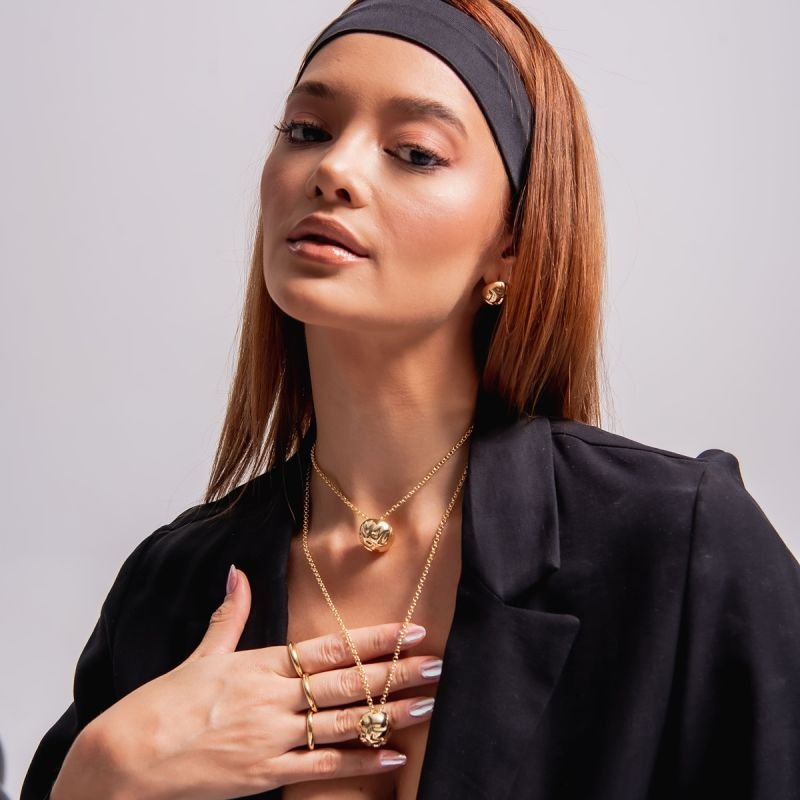 COLAR LONGO MEIA ESFERA ORGANIC BANHADO A OURO 18K