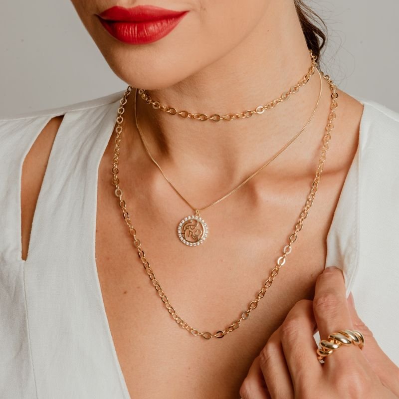 COLAR MÃE E FILHO DETALHADO BANHADO A OURO 18K