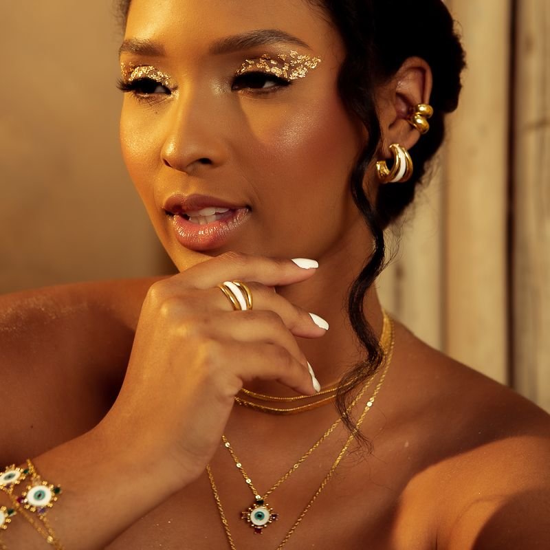 COLAR OLHO GREGO PEDRAS COLORS BANHADO A OURO 18K