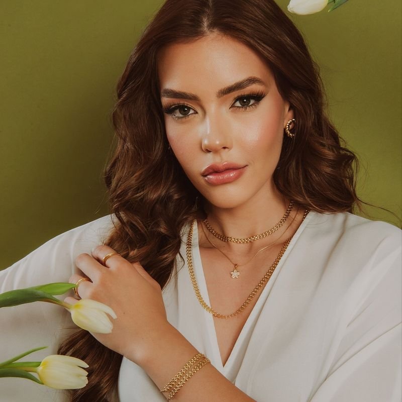 COLAR VENEZIANA COM BOLINHA FLOR DE ZIRCÔNIA FOLHEADO A OURO