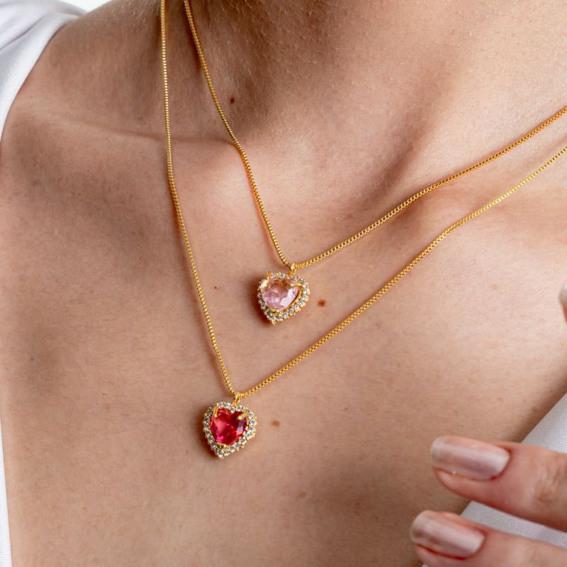 CONJUNTO AME ROSA ZIRCÔNIA BANHADO A OURO 18K