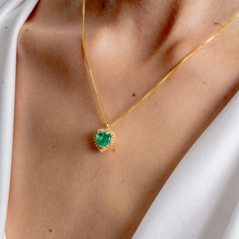 CONJUNTO AME VERDE ZIRCÔNIA BANHADO A OURO 18K