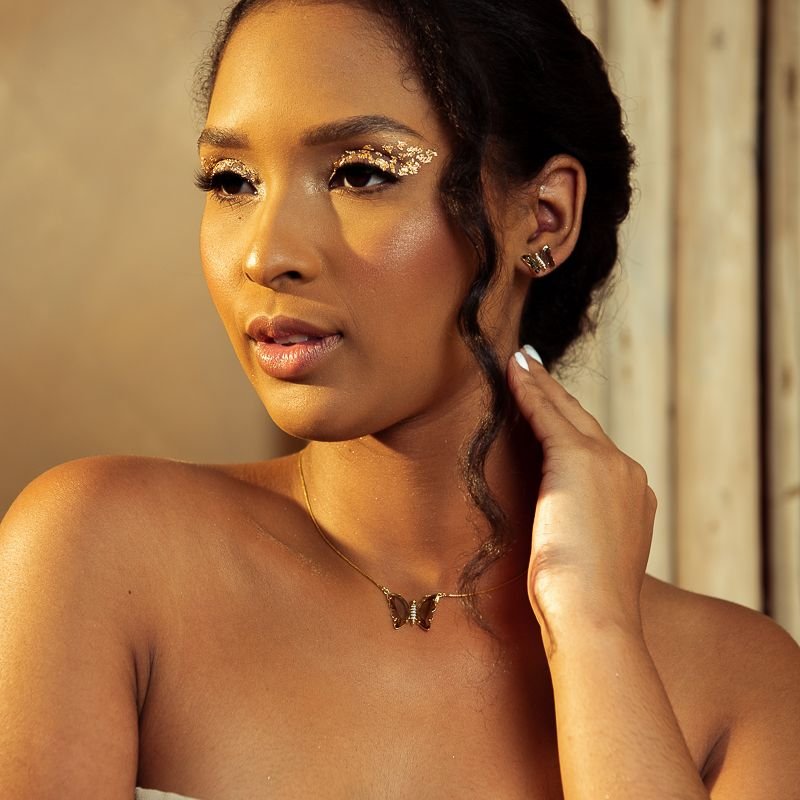 CONJUNTO BORBOLETA PRETO BANHADO A OURO 18K