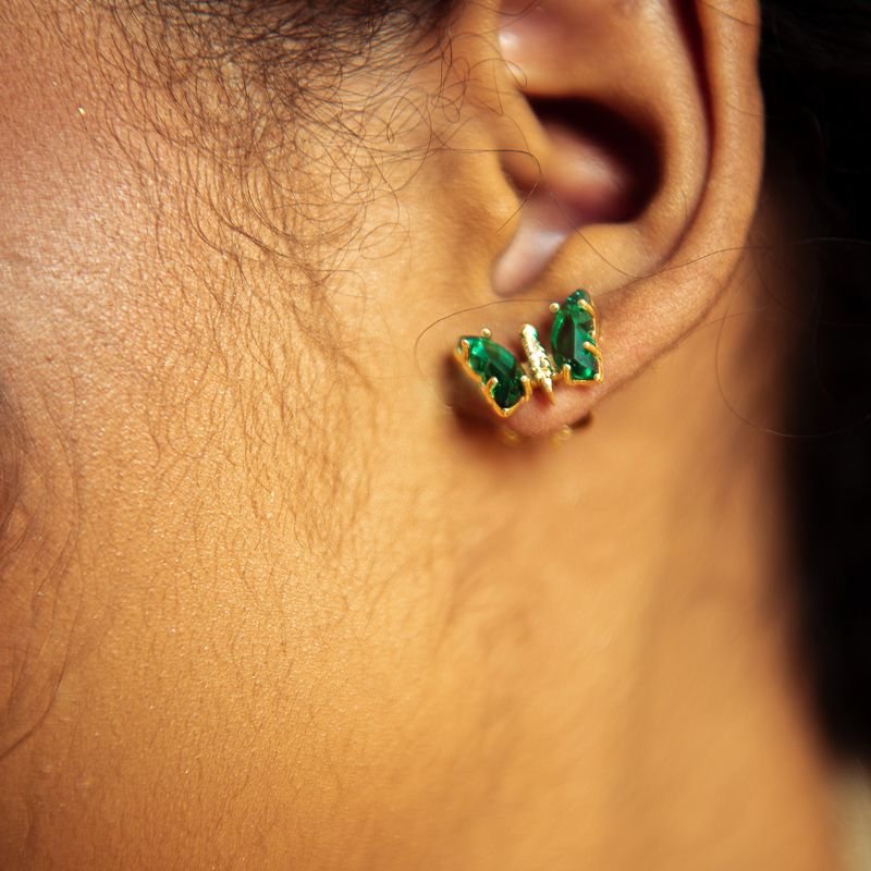 CONJUNTO BORBOLETA VERDE BANHADO A OURO 18K