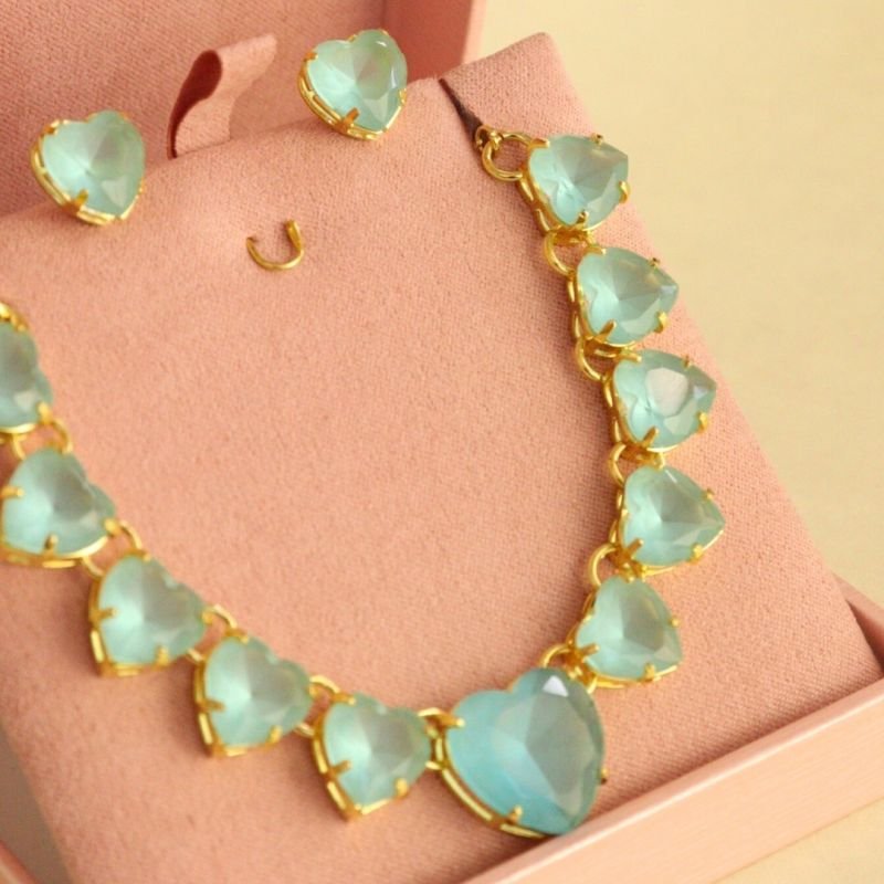 CONJUNTO CELESTE AZUL BANHADO A OURO 18K