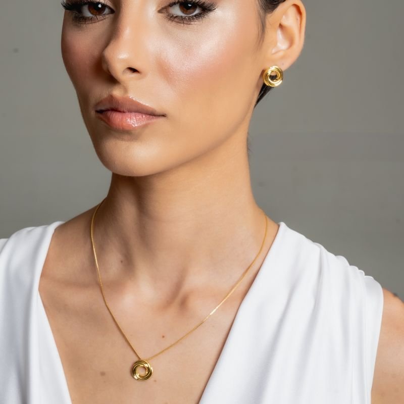 CONJUNTO CIRCULO ESPIRAL BANHADO A OURO 18K