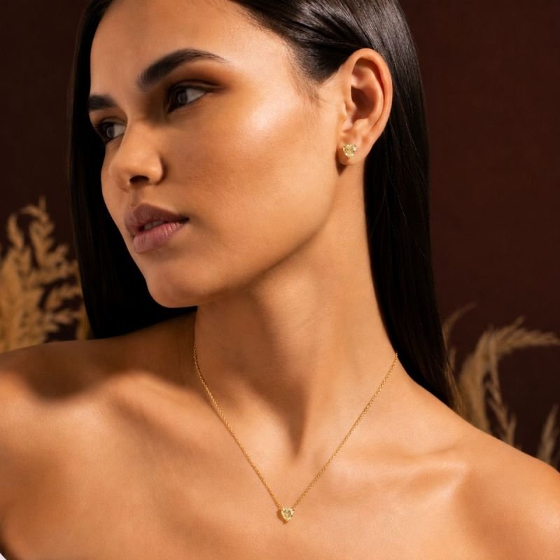 CONJUNTO CORAÇÃO AMARELO BANHADO A OURO 18K