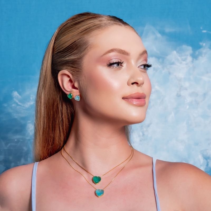 CONJUNTO CORAÇÃO CELESTE BANHADO A OURO 18K