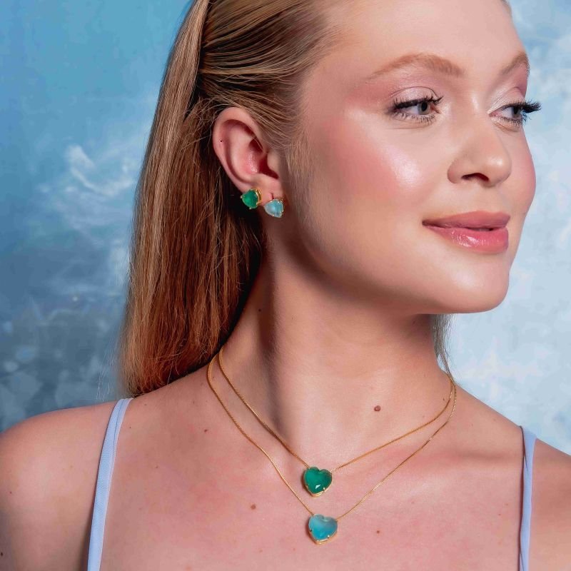 CONJUNTO CORAÇÃO CELESTE BANHADO A OURO 18K