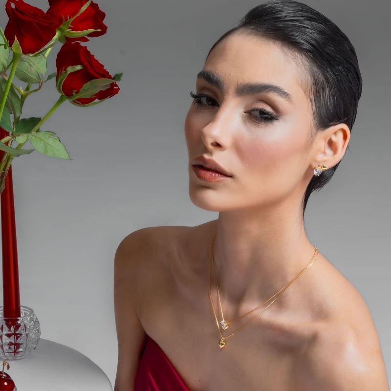 CONJUNTO CORAÇÃO ROYALE BANHADO A OURO 18K