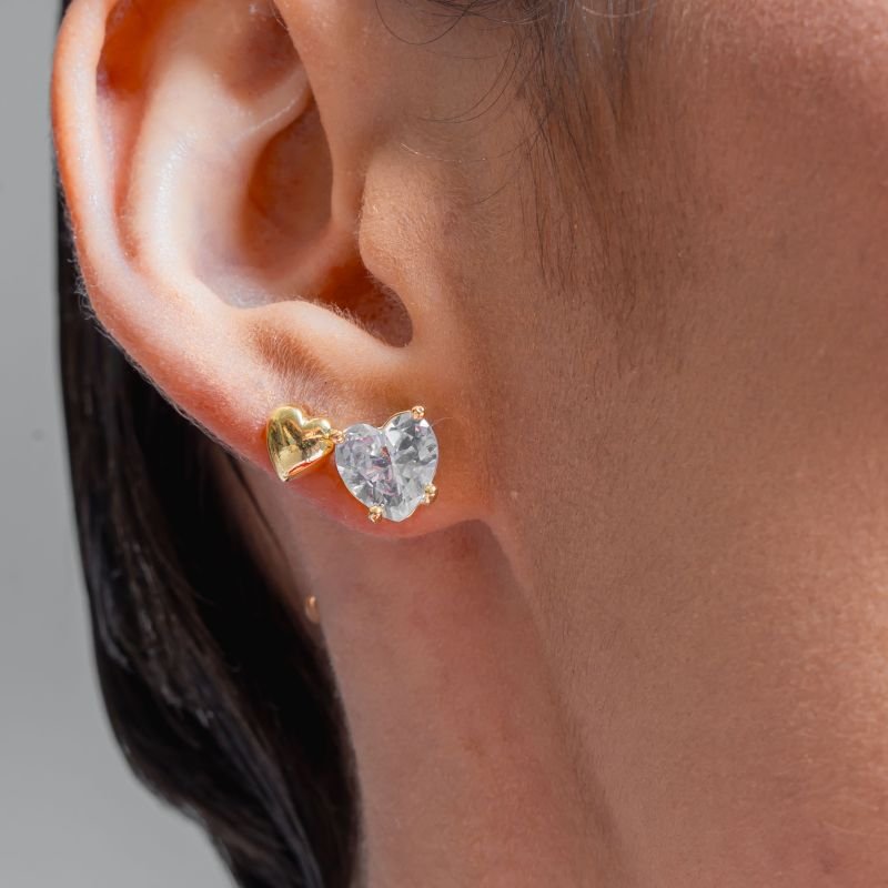 CONJUNTO CORAÇÃO ZIRCÔNIA 8MM BANHADO A OURO 18K