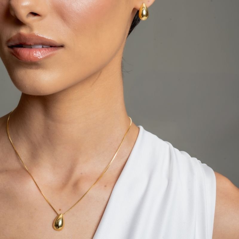 CONJUNTO GOTA ABAULADO BANHADO A OURO 18K