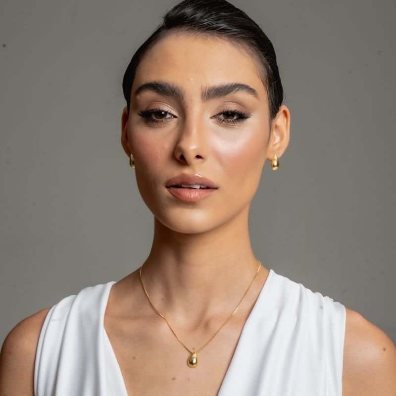 CONJUNTO GOTA ABAULADO BANHADO A OURO 18K