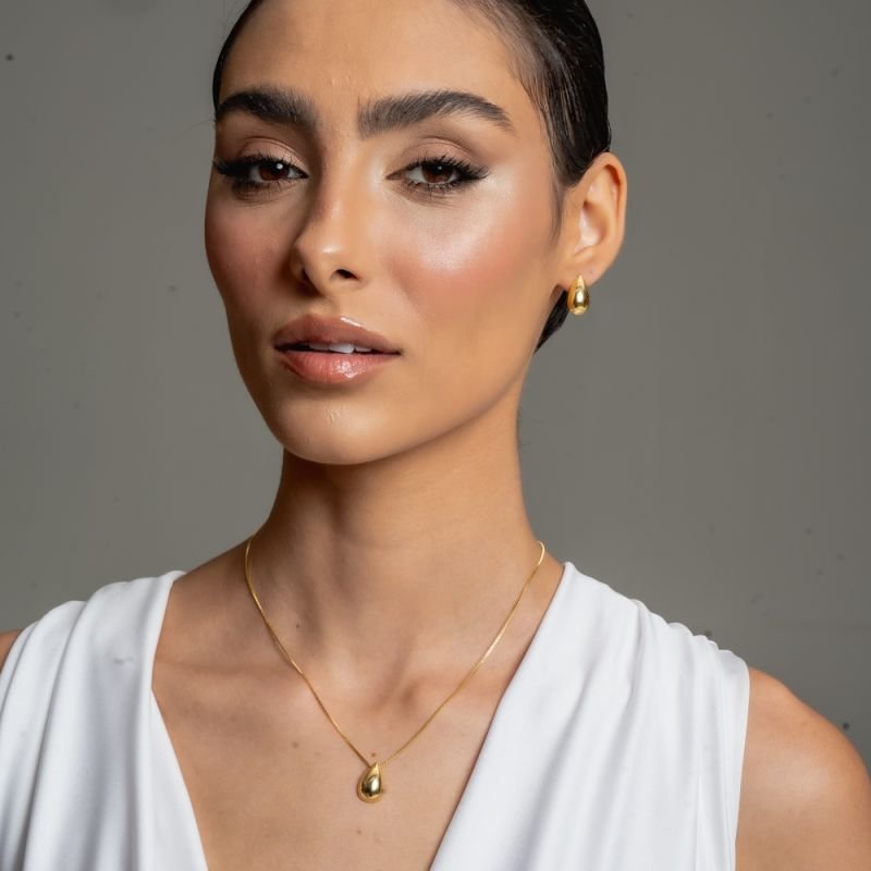 CONJUNTO GOTA ABAULADO BANHADO A OURO 18K