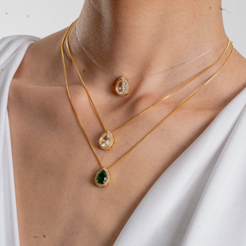 CONJUNTO IMPÉRIO CRISTAL ZIRCÔNIA BANHADO A OURO 18K