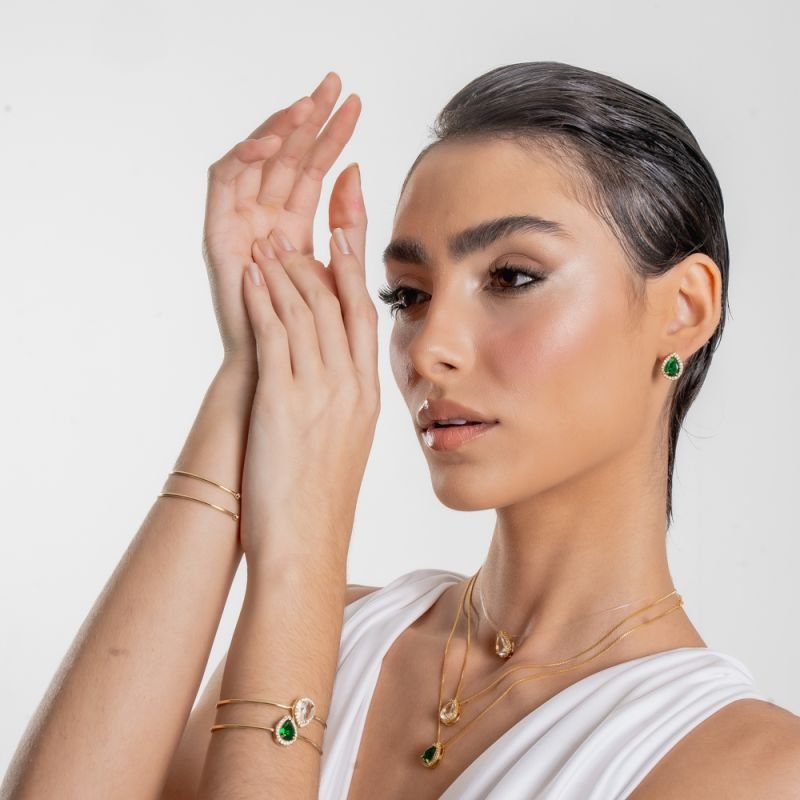 CONJUNTO IMPÉRIO VERDE ZIRCÔNIA BANHADO A OURO 18K