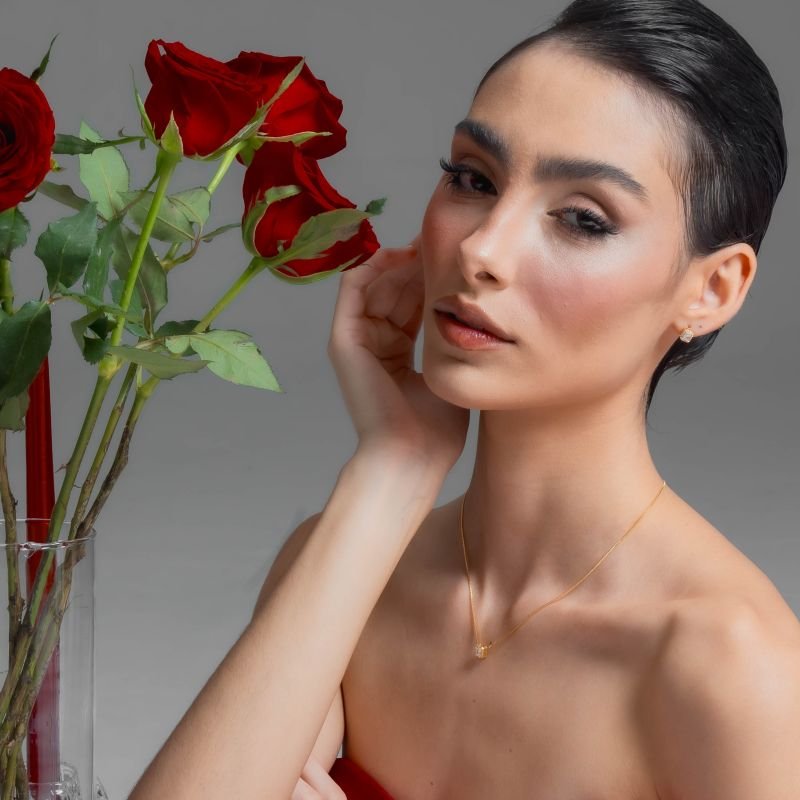 CONJUNTO QUADRADO 5MM ZIRCÔNIA BANHADO A OURO 18K