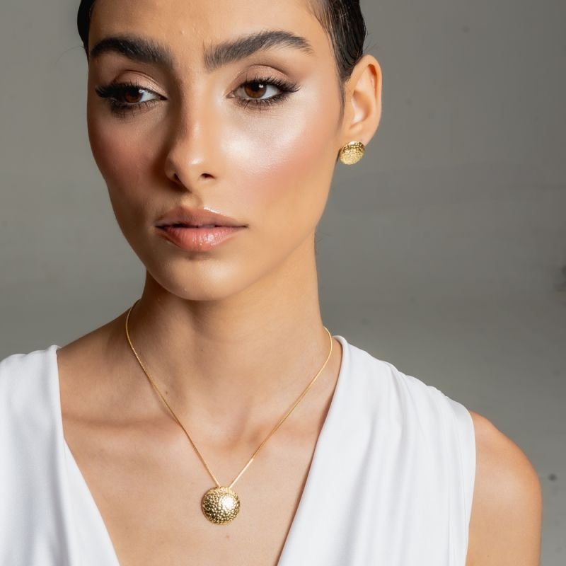 CONJUNTO REDONDO MARTELADO BANHADO A OURO 18K