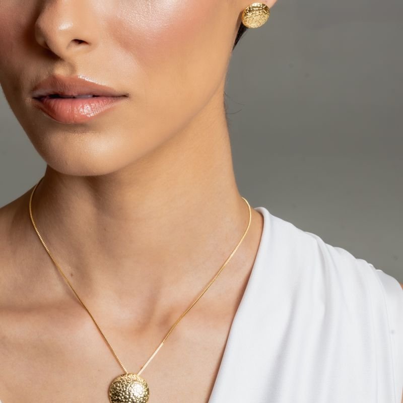 CONJUNTO REDONDO MARTELADO BANHADO A OURO 18K