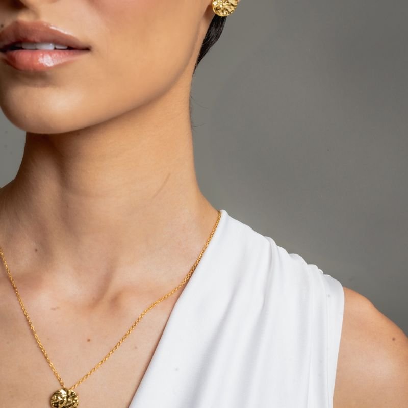 CONJUNTO REDONDO ORGANICO BANHADO A OURO 18K