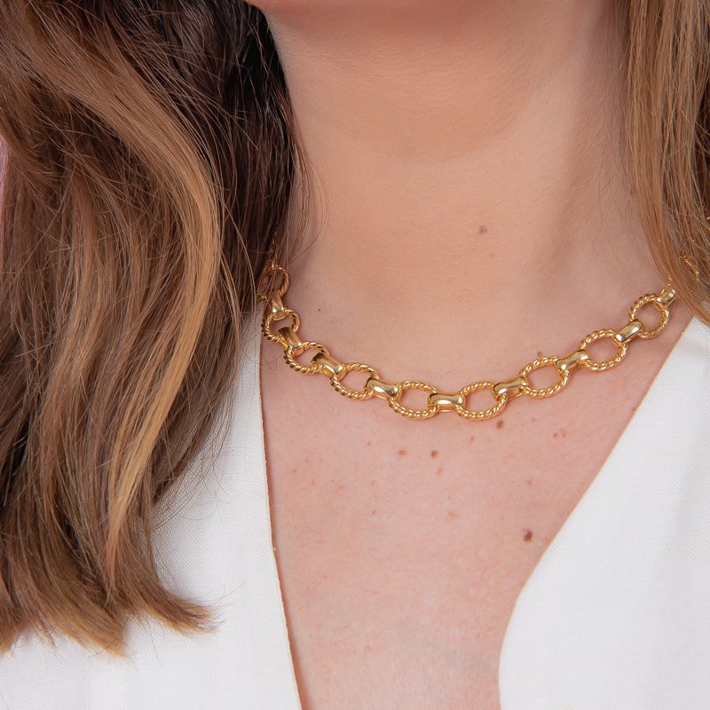 CHOKER ELOS TORCIDOS BANHADO A OURO 18K