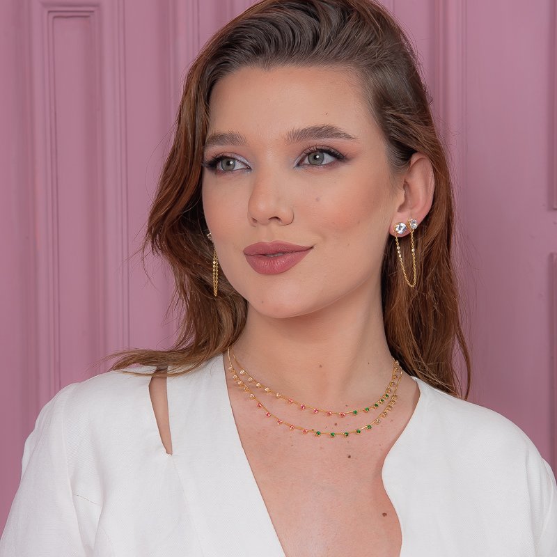 EAR LINE PONTOS DE LUZ 8MM E 7MM DOURADO FOLHEADO