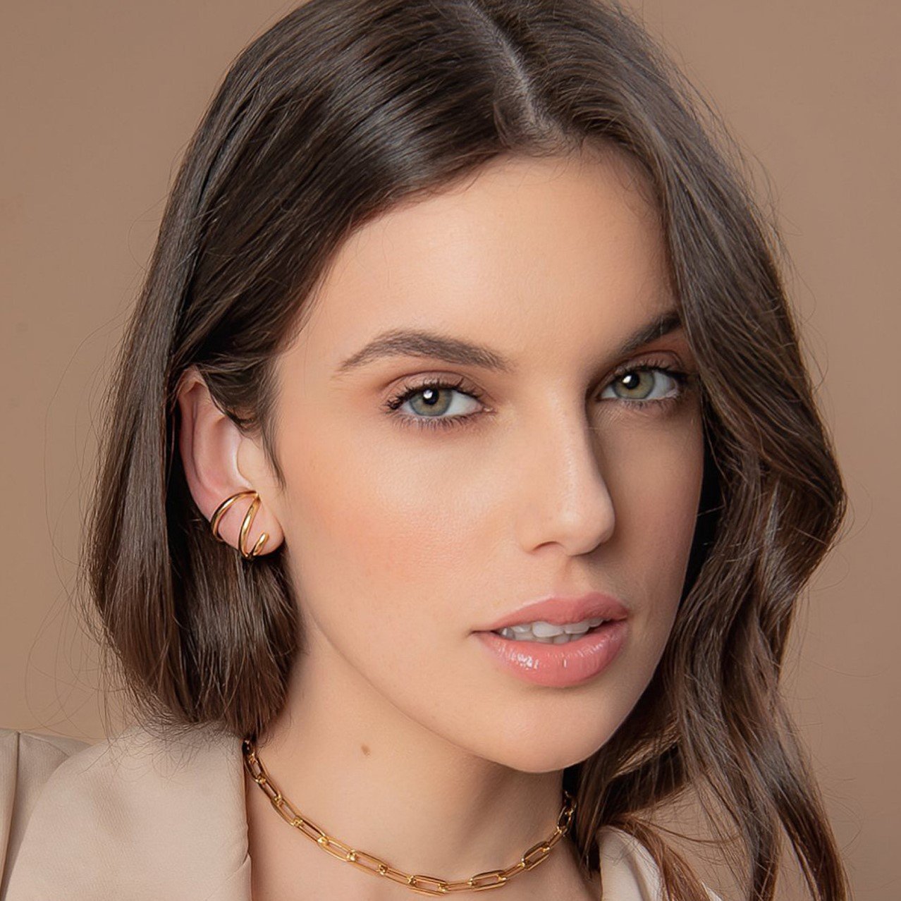 BRINCO EAR HOOK ZIG ZAG MODERN DOURADO FOLHEADO