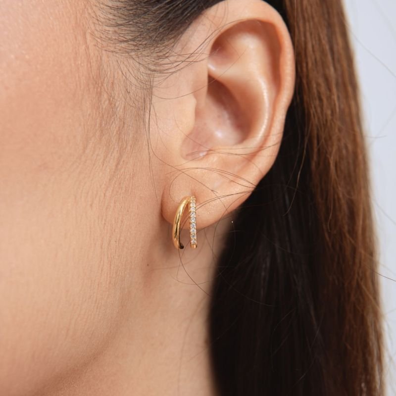 EAR HOOK JOGADA DUPLA ZIRCÔNIA BANHADO A OURO 18K