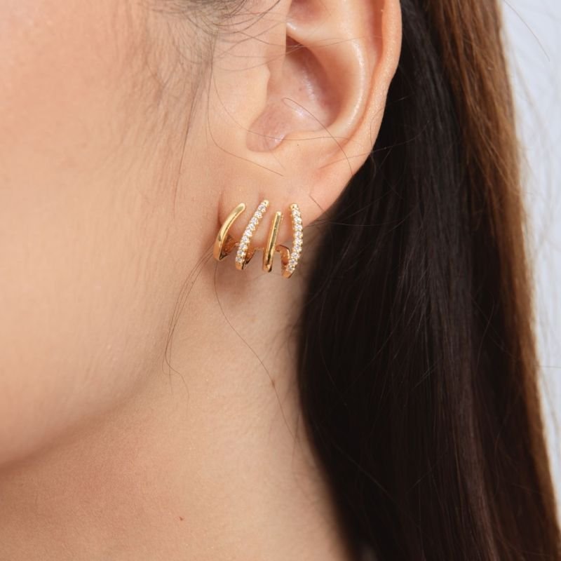 EAR HOOK LINHAS ZIRCÔNIA BANHADO A OURO 18K