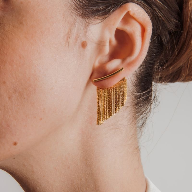 EAR JACKET FRANJA P DOURADO FOLHEADO