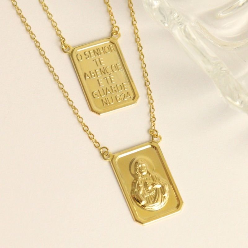 ESCAPULARIO JESUS TE ABENÇÕE BANHADO A OURO 18K