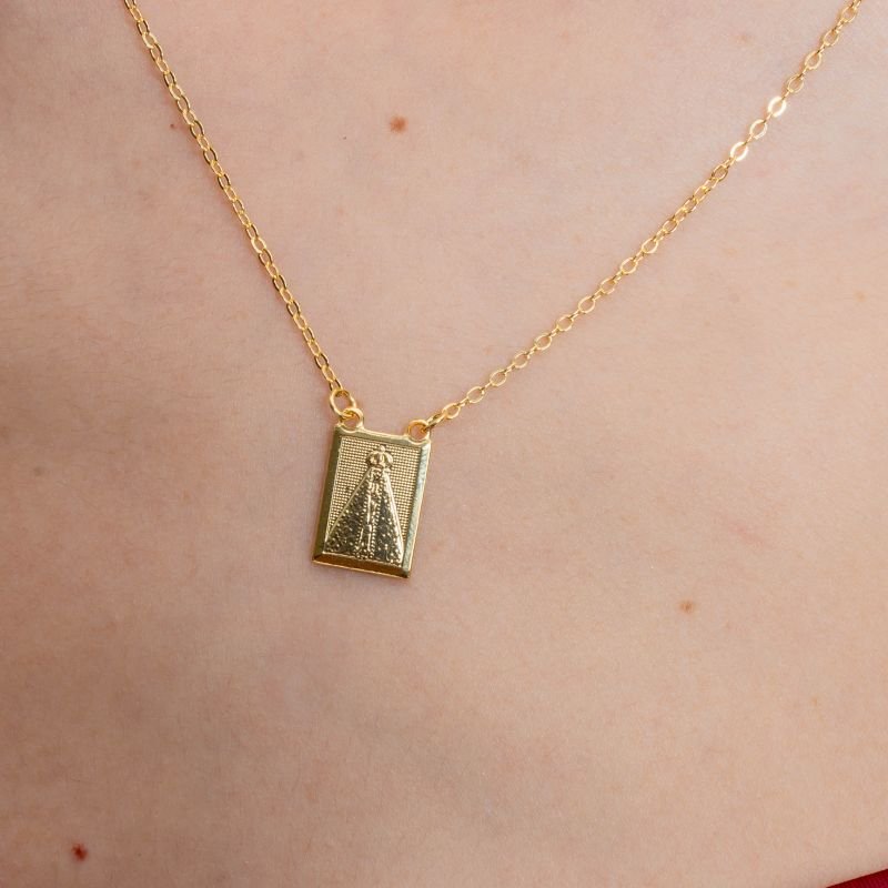 ESCAPULARIO N. SENHORA APARECIDA E CRUZ SAGRADA BANHADO A OURO 18K