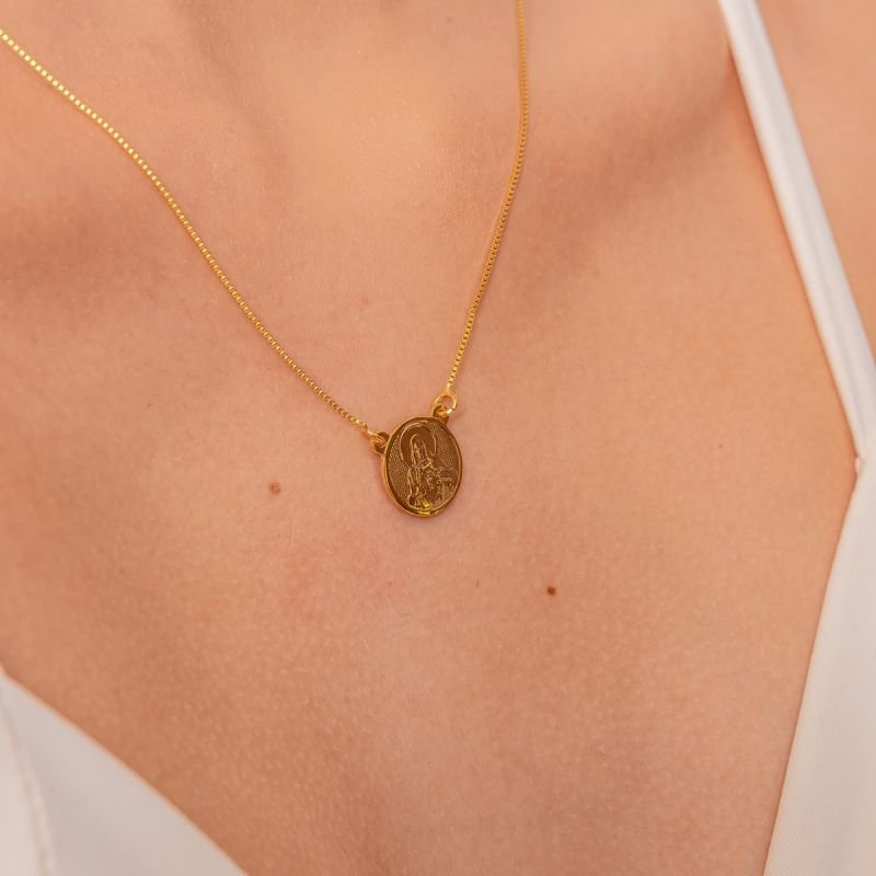 ESCAPULARIO O SENHOR TE ABENÇÕE DOURADO FOLHEADO