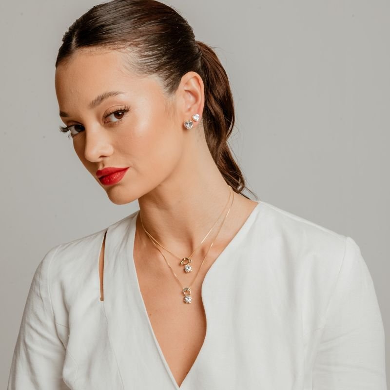 KIT 2 PARES CORAÇÃO ZIRCÔNIA 8, 10MM BANHADO A OURO 18K