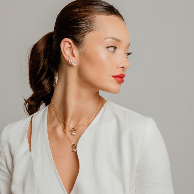 KIT 2 PARES CORAÇÃO ZIRCÔNIA 8, 10MM BANHADO A OURO 18K