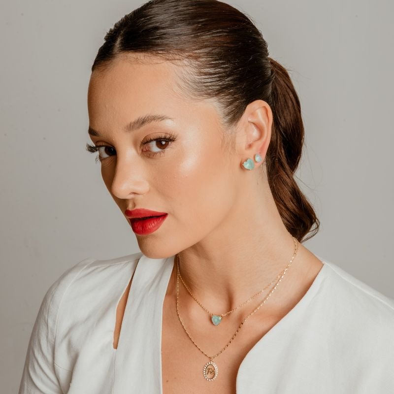 KIT 2 PARES DE BRINCOS GOTA E CORAÇÃO AZUL FOSCO DOURAFO FOLHEADO