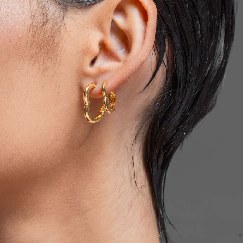 KIT ARGOLA CORAÇÃO FINO G, M BANHADO A OURO 18K