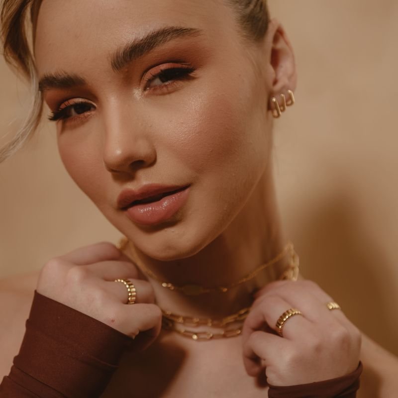 KIT ARGOLA RETANGULAR FINA P, M E G DOURADO FOLHEADO