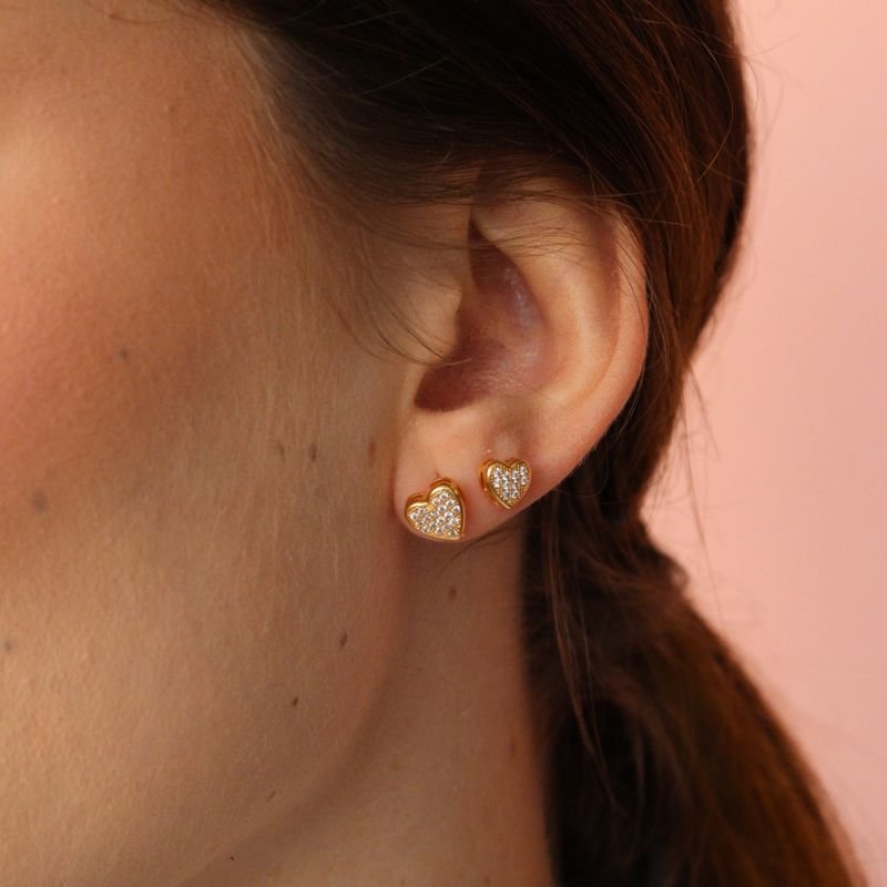 KIT BRINCO AURORA 3 CORAÇÃO ZIRCÔNIA P,M,G DOURADO FOLHEADO