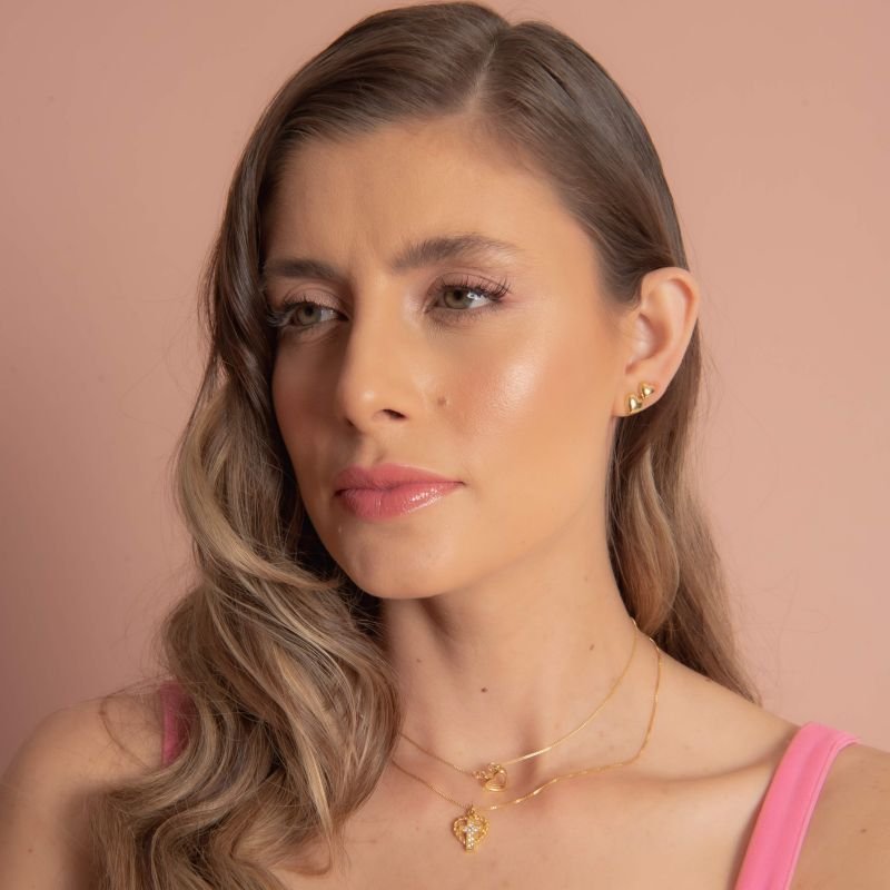KIT BRINCO CORAÇÃO NINA P, M, G BANHADO A OURO 18K