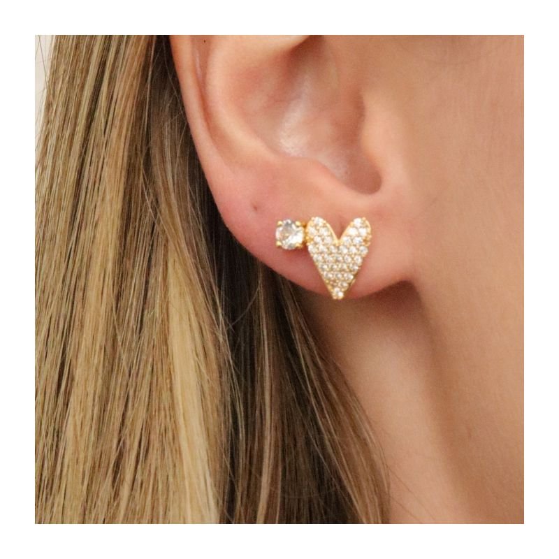KIT BRINCO DUO CORAÇÃO BRILHANTE BANHADO A OURO 18K