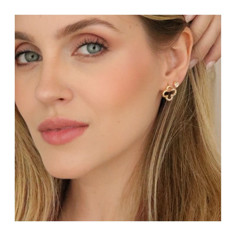 KIT BRINCO DUO TREVO BRILHANTE BANHADO A OURO 18K