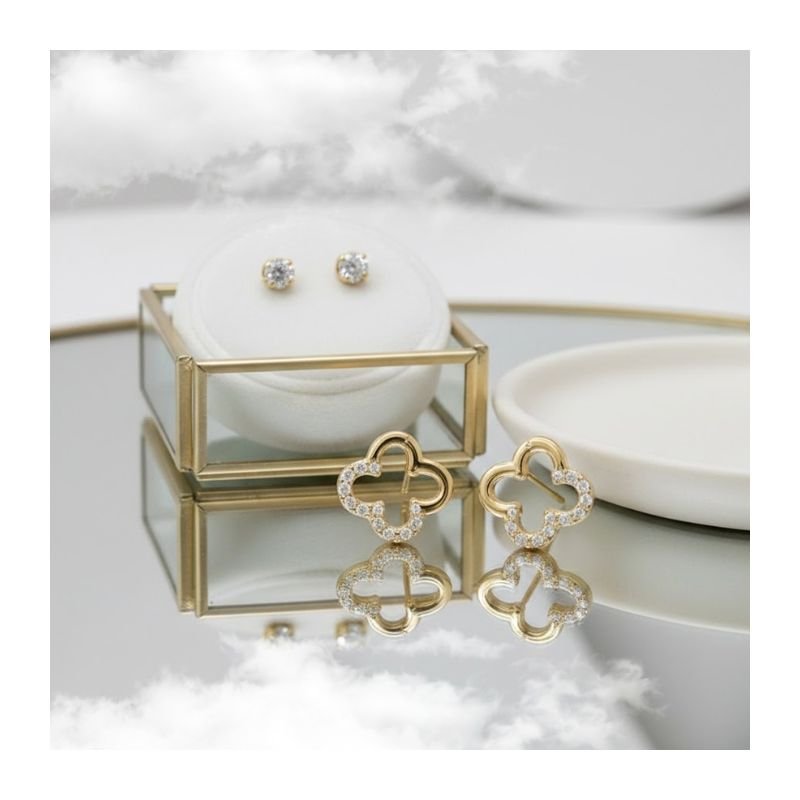 KIT BRINCO DUO TREVO BRILHANTE BANHADO A OURO 18K