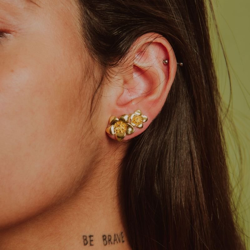 KIT BRINCO FLORES P, M DOURADO FOLHEADO