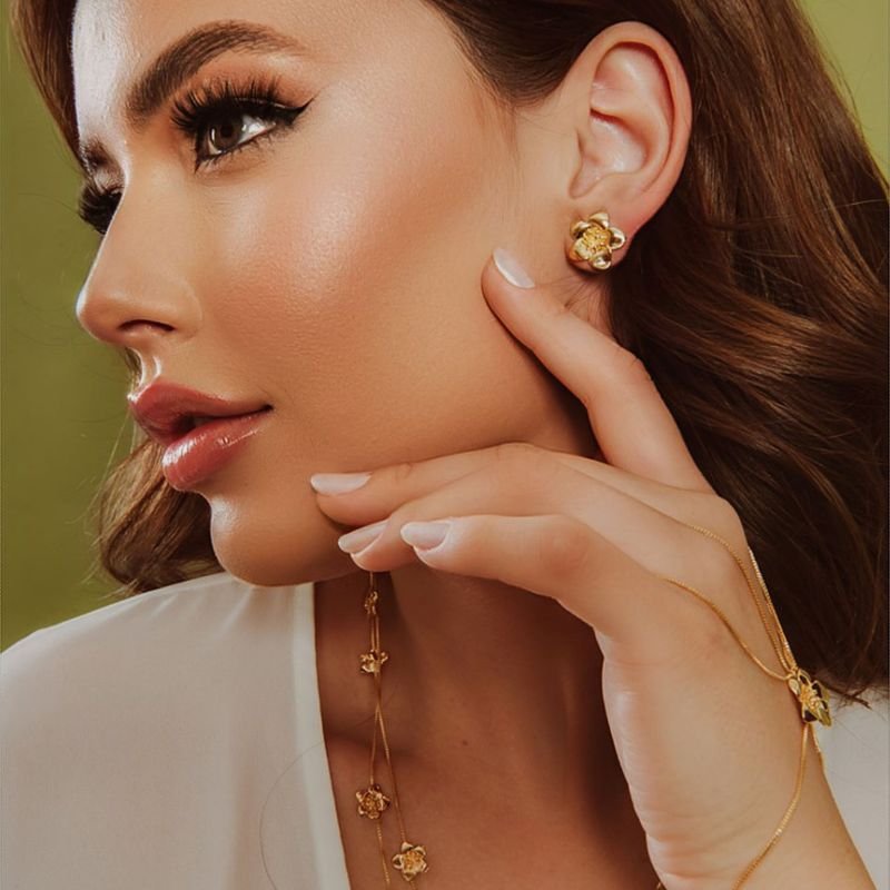 KIT BRINCO FLORES P, M DOURADO FOLHEADO